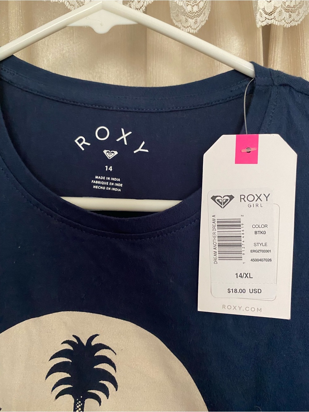 Roxy Girl Navy Palm Tree Graphic Tee NWT Size 14 XL - Picture 2 of 4